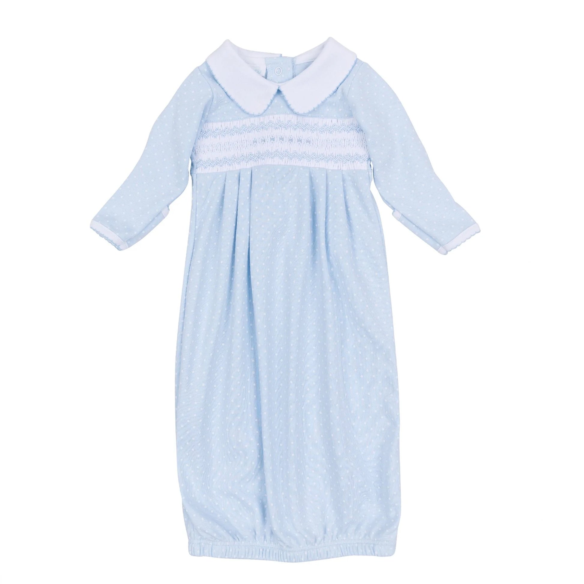 Mia and Luca's Smocked Collared Pleated Gown | Light Blue