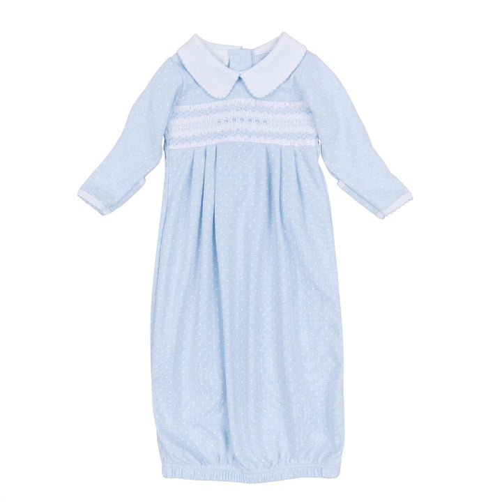 Mia and Luca's Smocked Collared Pleated Gown | Light Blue