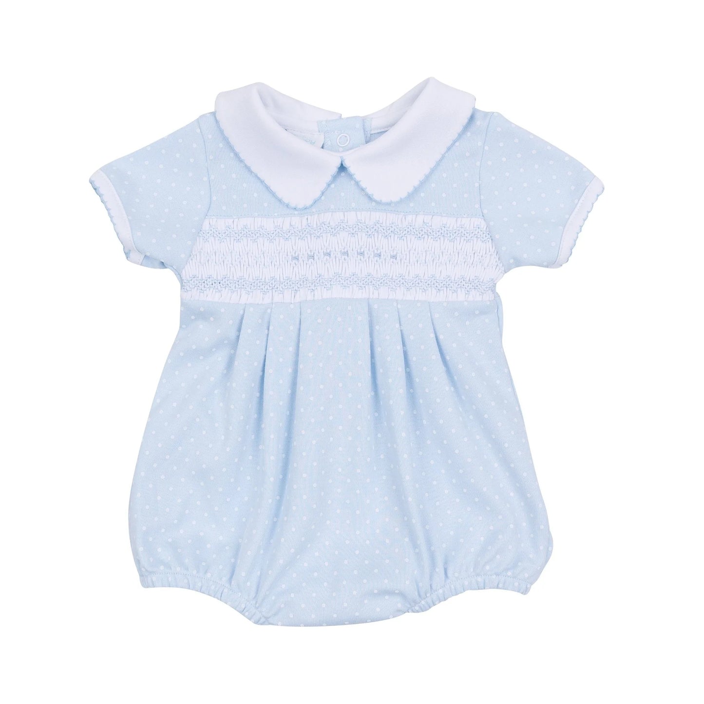 Mia and Luca's Smocked Classics Collared Short Sleeve Bubble | Light Blue