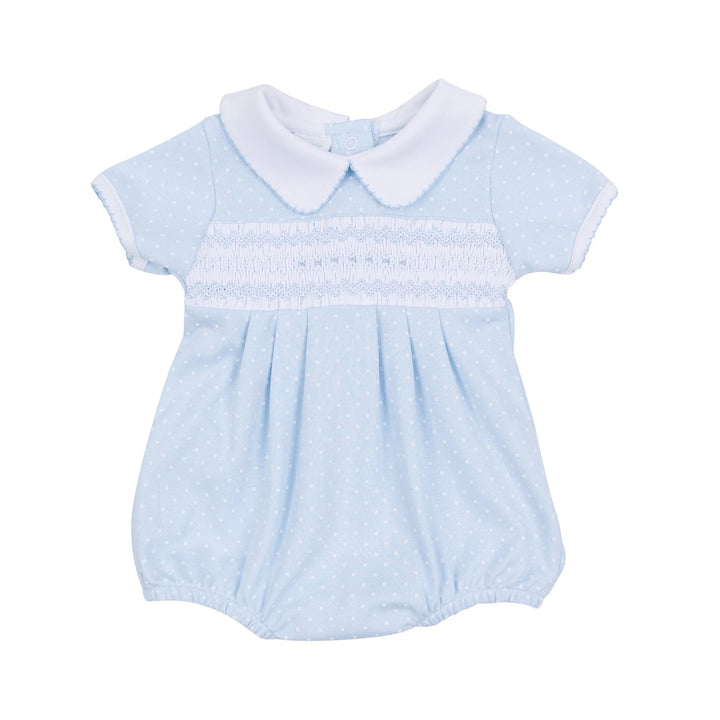 Mia and Luca's Smocked Classics Collared Short Sleeve Bubble | Light Blue