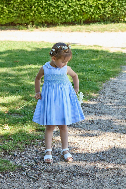 Maud Smocked Dress I Blue Stripes