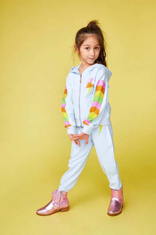 Miley Crystal Bolt Zip Up Hoodie and Sweatpant Set
