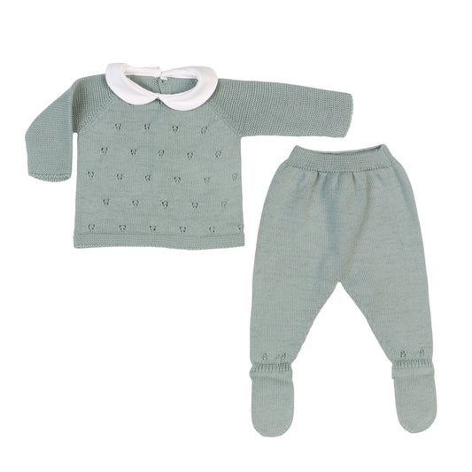 Milou Knit Peter Pan Collar Set | Soft Green