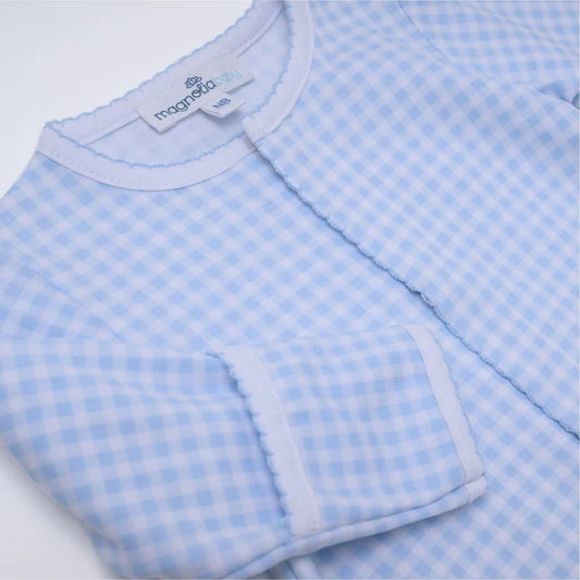 Mini Checks Footie | Light Blue