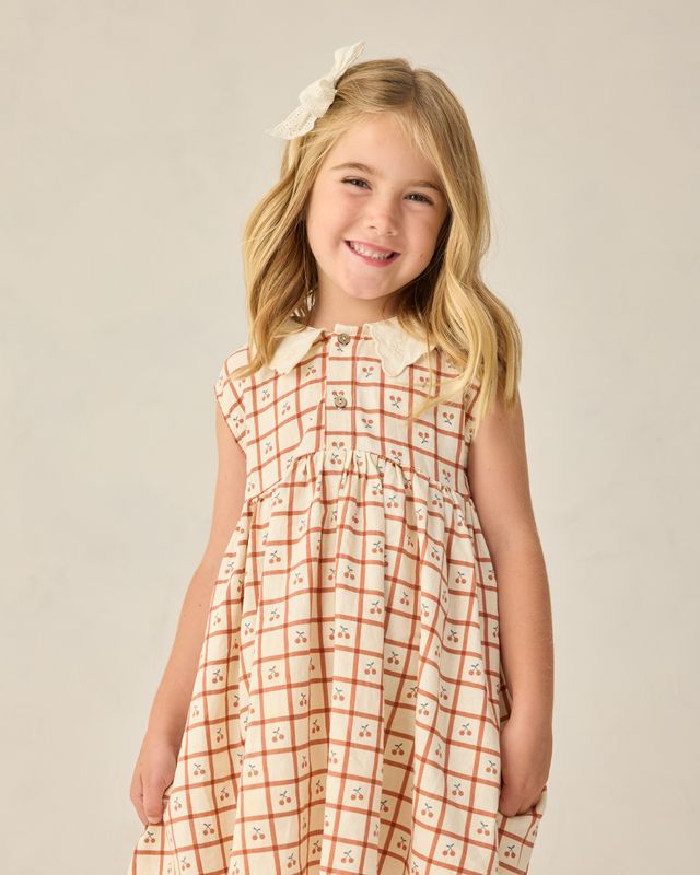 COLLARED BABYDOLL DRESS CHERRY CHECK