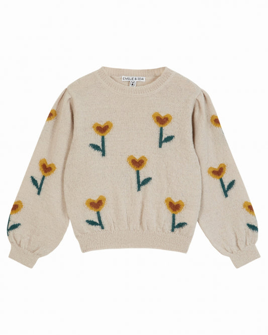 Emile & Ida Ecru Floral Intarsia Sweater