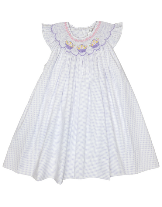 Flower Basket Smocked Dress | Lavender Dot
