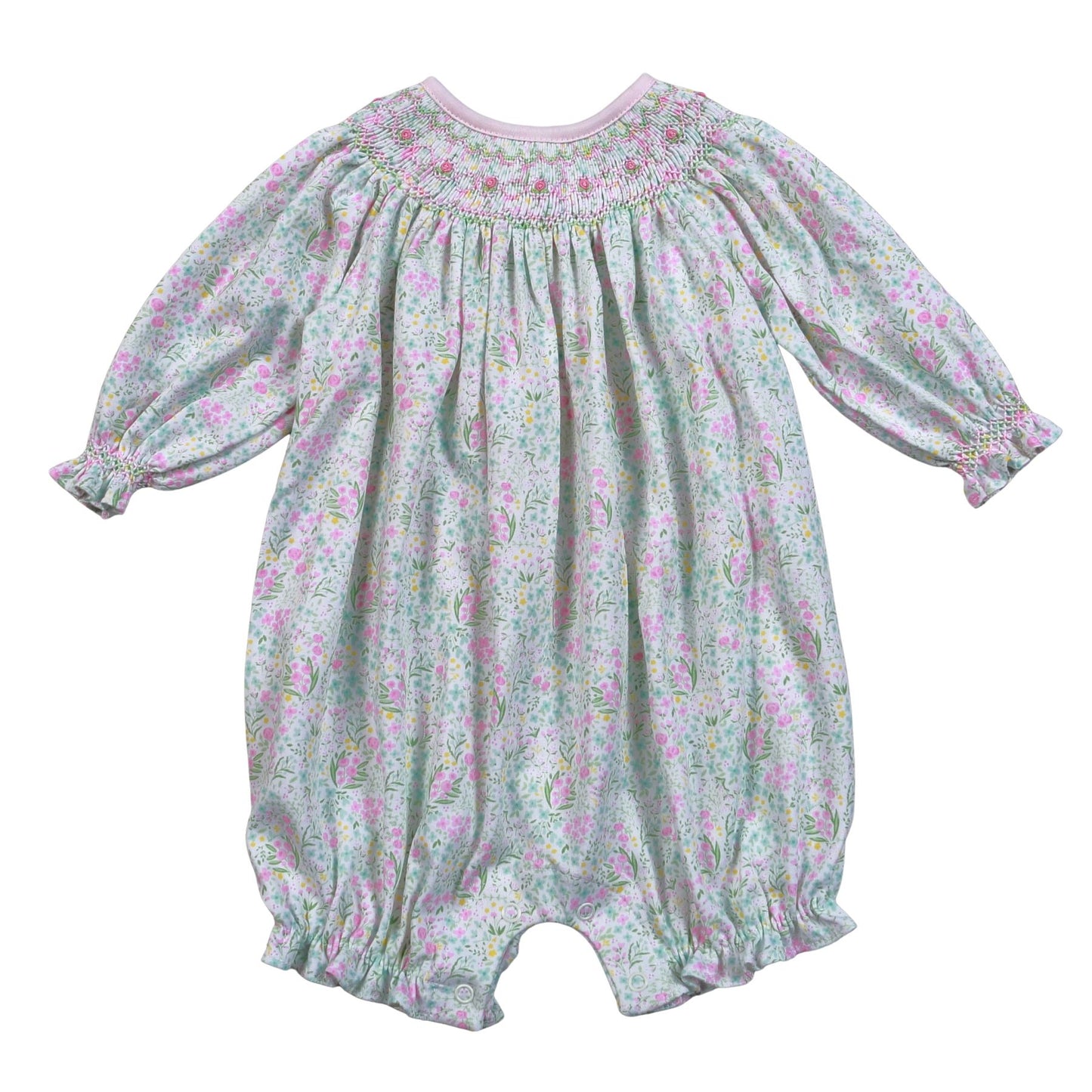 Casey Floral Pima Hand Smocked Bubble