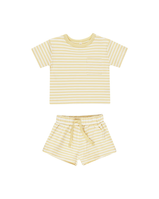 POCKET TEE + SHORT SET || YELLOW STRIPE