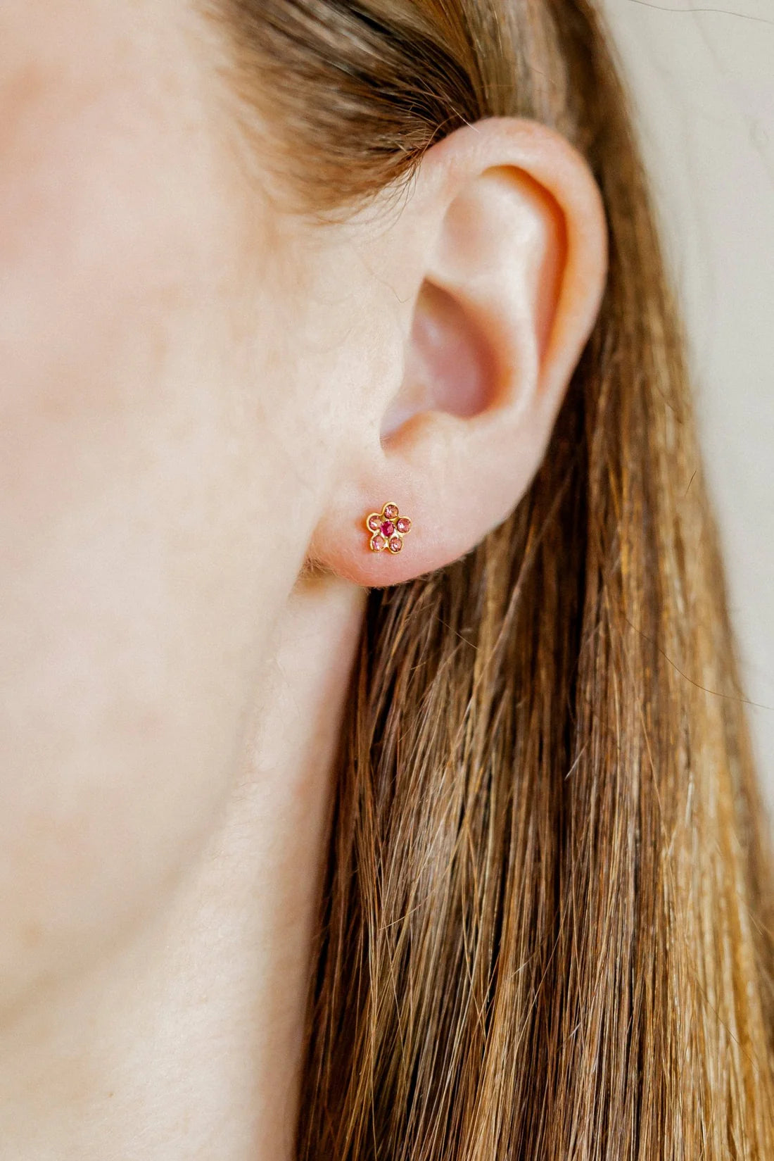 Screwback Stud | Lyla | Pink Crystal Flower