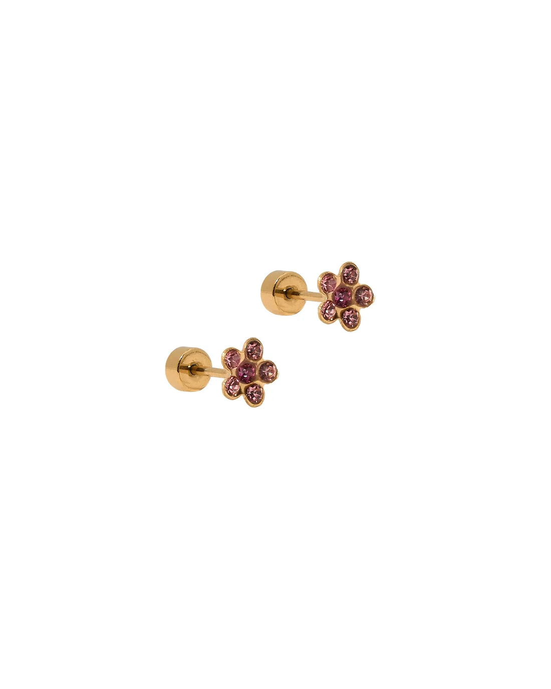Screwback Stud | Lyla | Pink Crystal Flower
