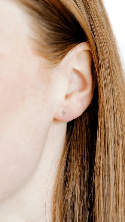 Screwback Stud | Micro Silver Cross