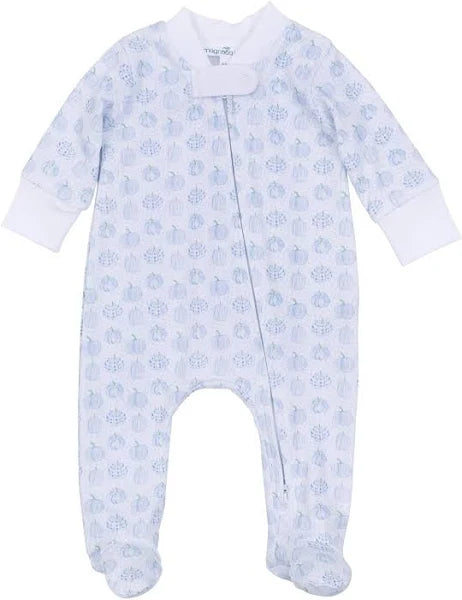 Precious Pumpkins Printed Zipper Footie | Light Blue