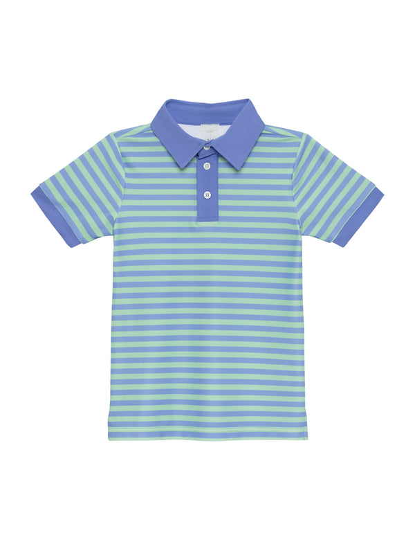 sky blue/palm green qb stripe polo shirt