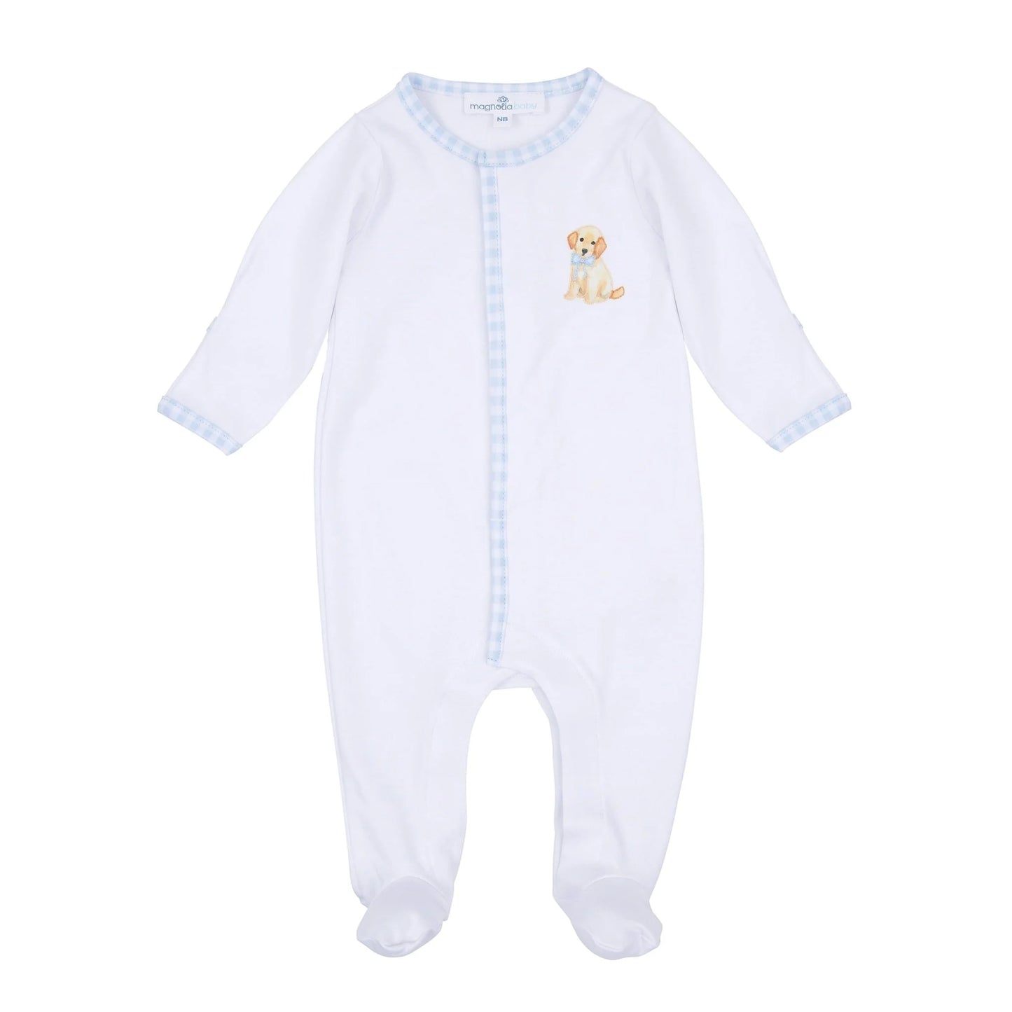 Sweet Golden Embroidered Footie | Light Blue
