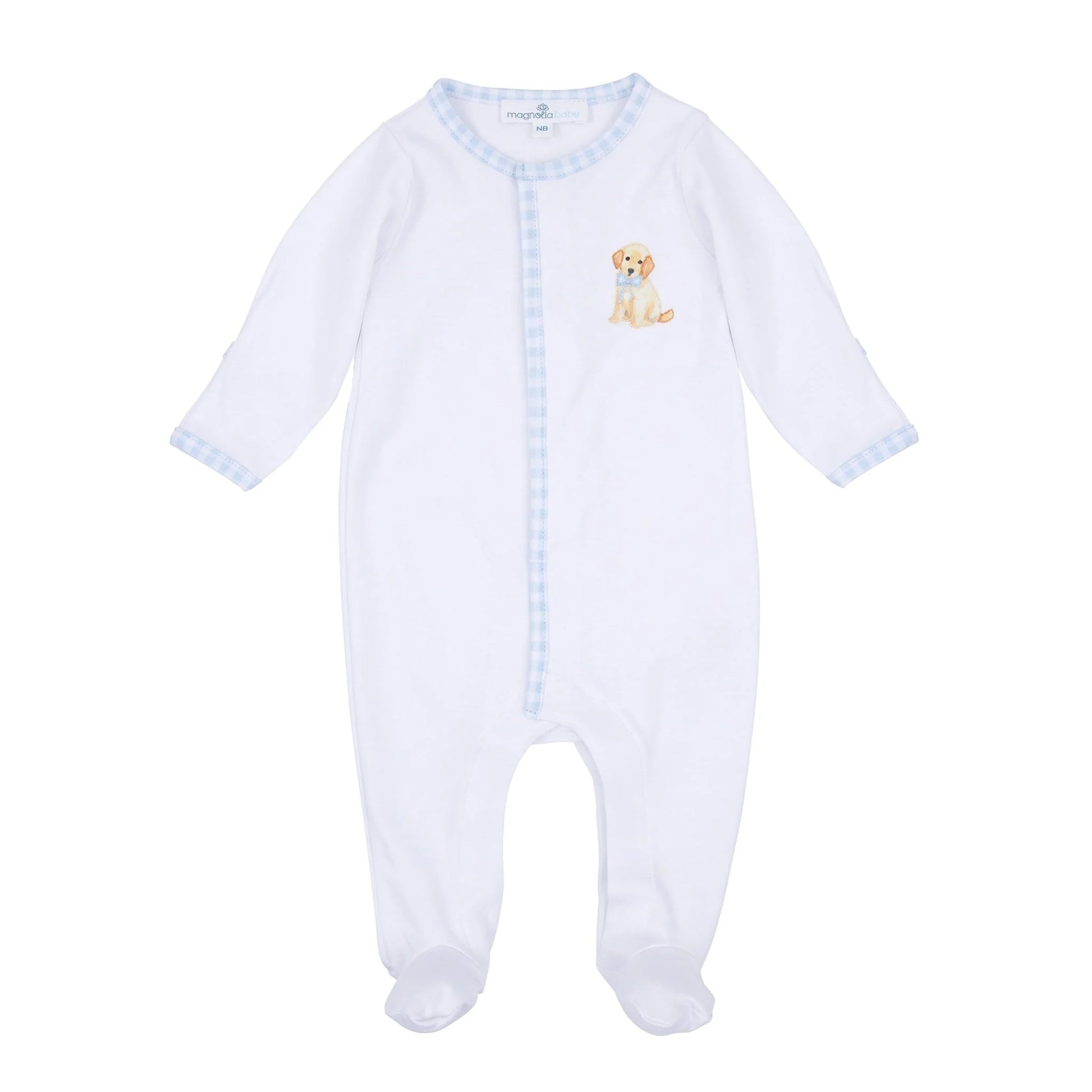 Sweet Golden Embroidered Footie | Light Blue