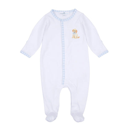 Sweet Golden Embroidered Footie | Light Blue