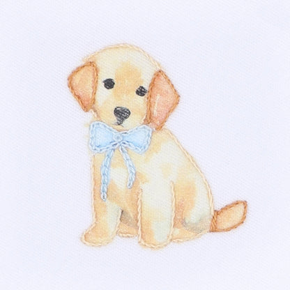 Sweet Golden Embroidered Footie | Light Blue