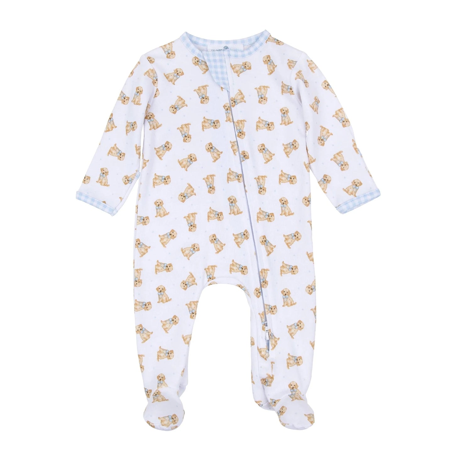 Sweet Golden Print Zip Footie | Light Blue