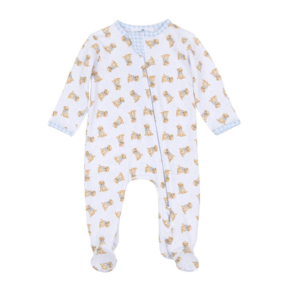 Sweet Golden Print Zip Footie | Light Blue