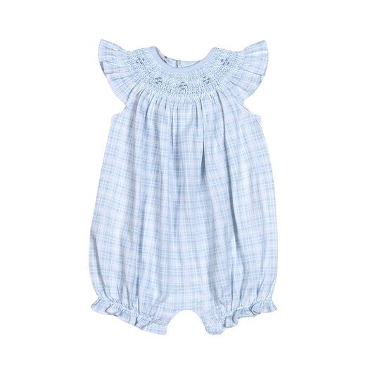 Casey Blue Plaid Hand Smocked Bishop Bubble