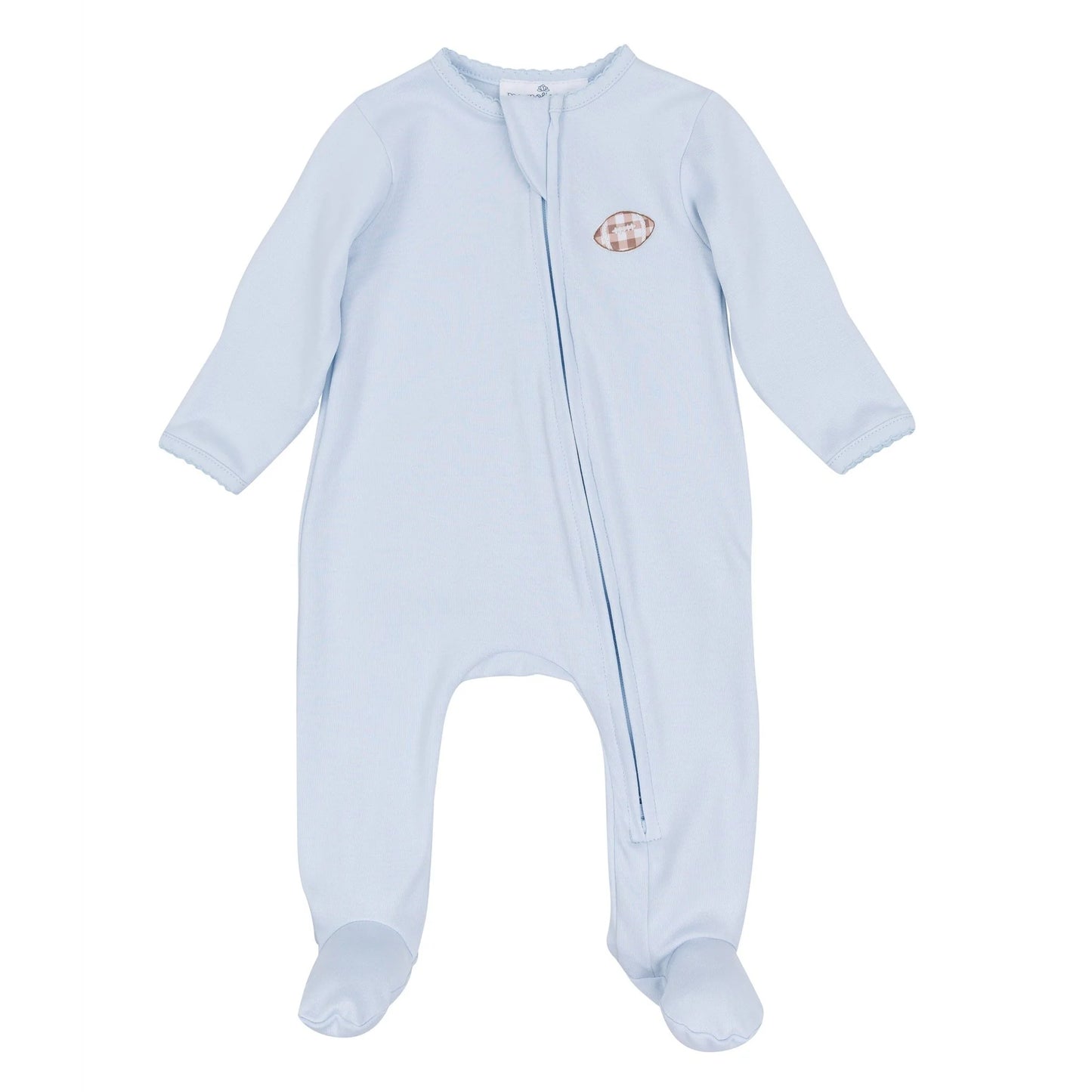 Tiny Tailgater Embroidered Zip Footie | Light Blue