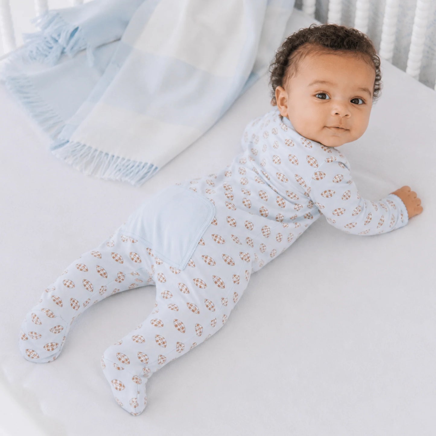 Tiny Tailgater Print Zip Footie | Light Blue