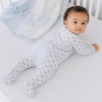 Tiny Tailgater Print Zip Footie | Light Blue