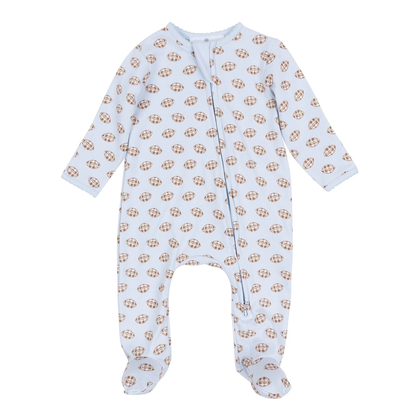 Tiny Tailgater Print Zip Footie | Light Blue