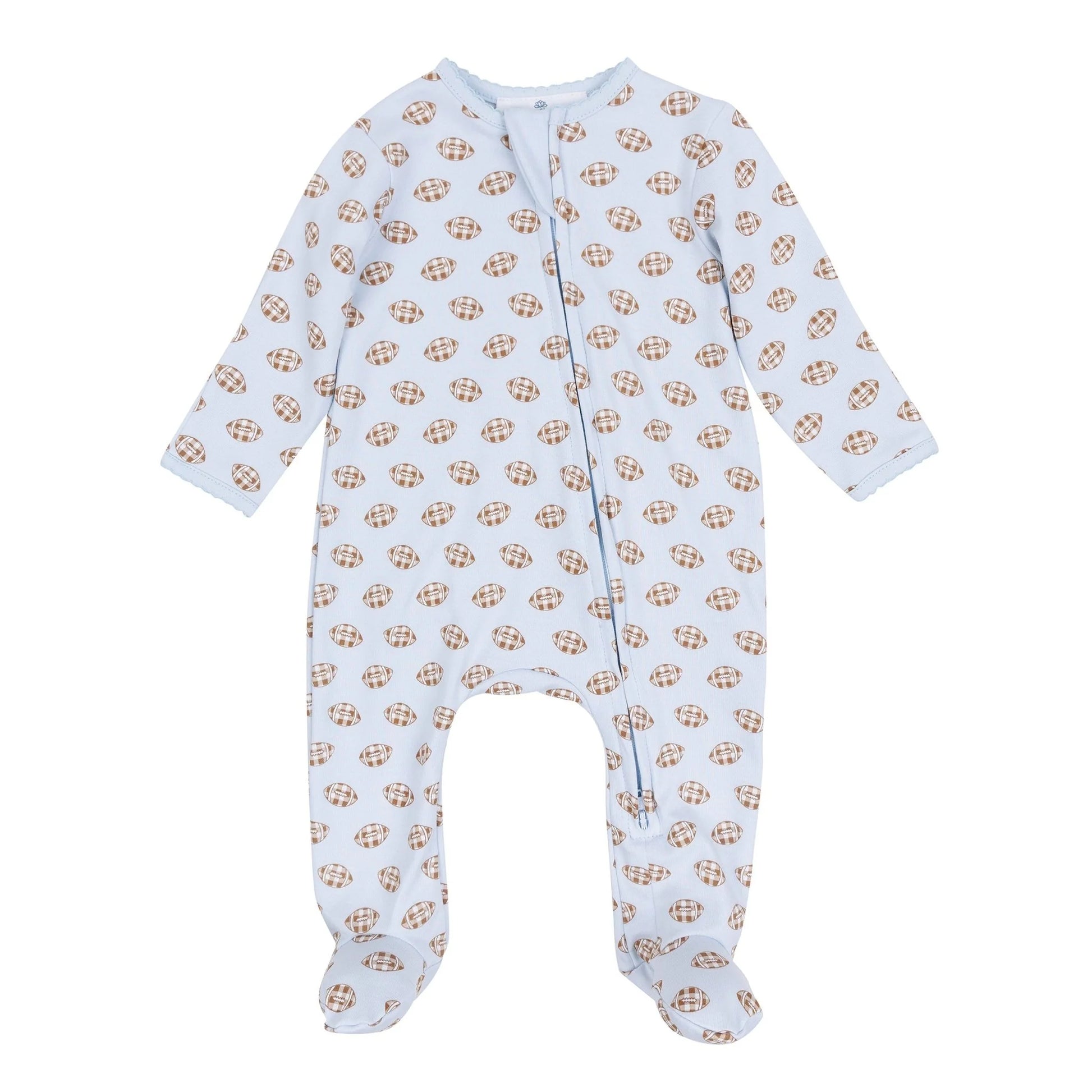 Tiny Tailgater Print Zip Footie | Light Blue