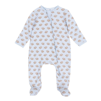 Tiny Tailgater Print Zip Footie | Light Blue