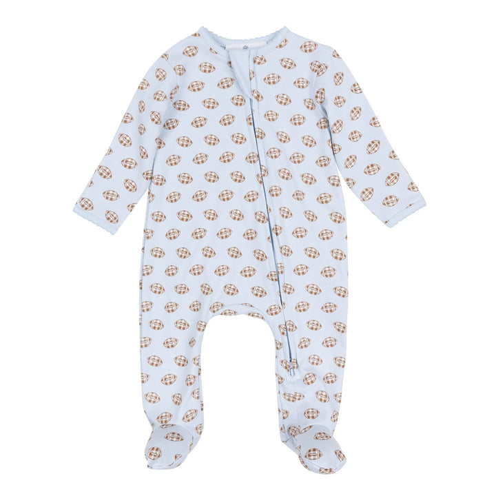 Tiny Tailgater Print Zip Footie | Light Blue