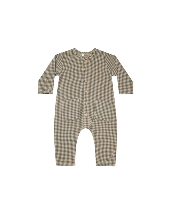 POCKETED WOVEN JUMPSUIT || FOREST MICRO PLAID