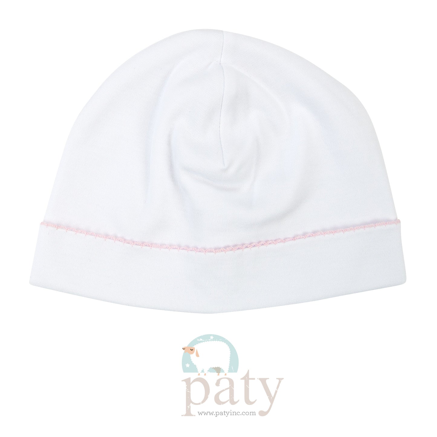 White Pima Beanie | Pink Trim