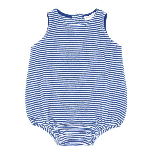 Baby Cobalt Blue Stripe French Terry Romper