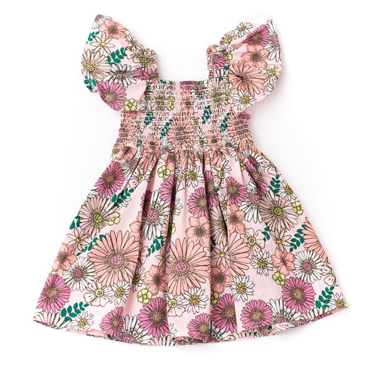 Smocked Flutter Sleeve Dress | Retro Bloom