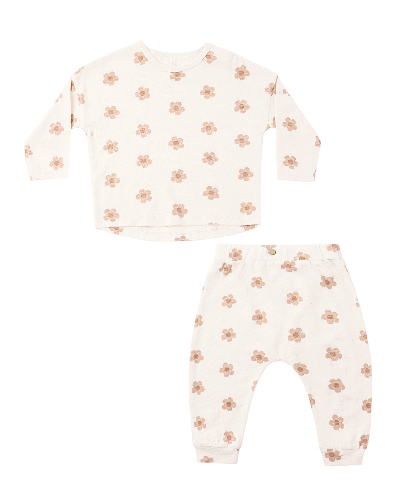 LONG SLEEVE TEE + PANT SET PINK DAISIES