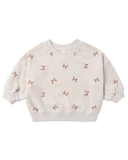 VELOUR RELAXED SWEATSHIRT RED BOWS