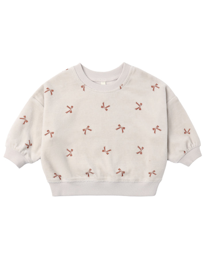 VELOUR RELAXED SWEATSHIRT RED BOWS