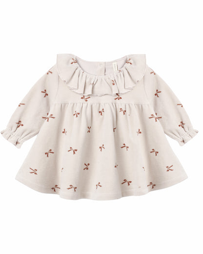VELOUR BABY DRESS RED BOWS