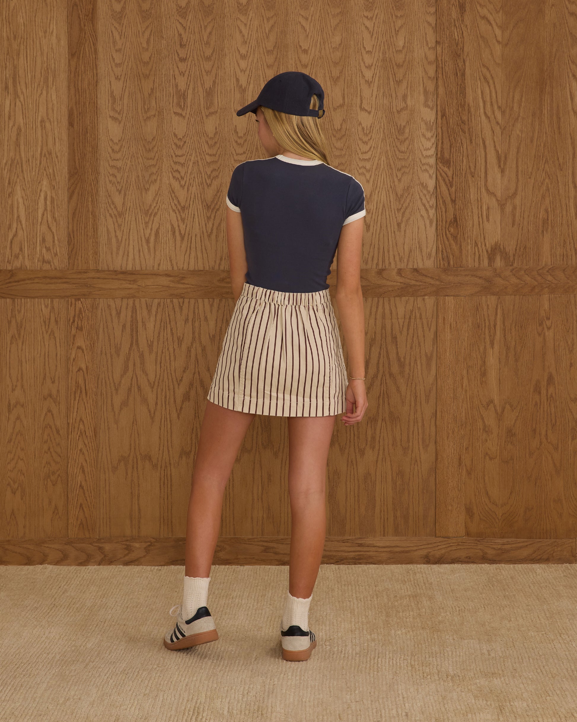 DENVER MINI SKIRT || BURGUNDY PINSTRIPE - TEEN