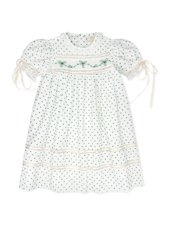Tiny Town Dress | Mistletoe Green Swiss Dot