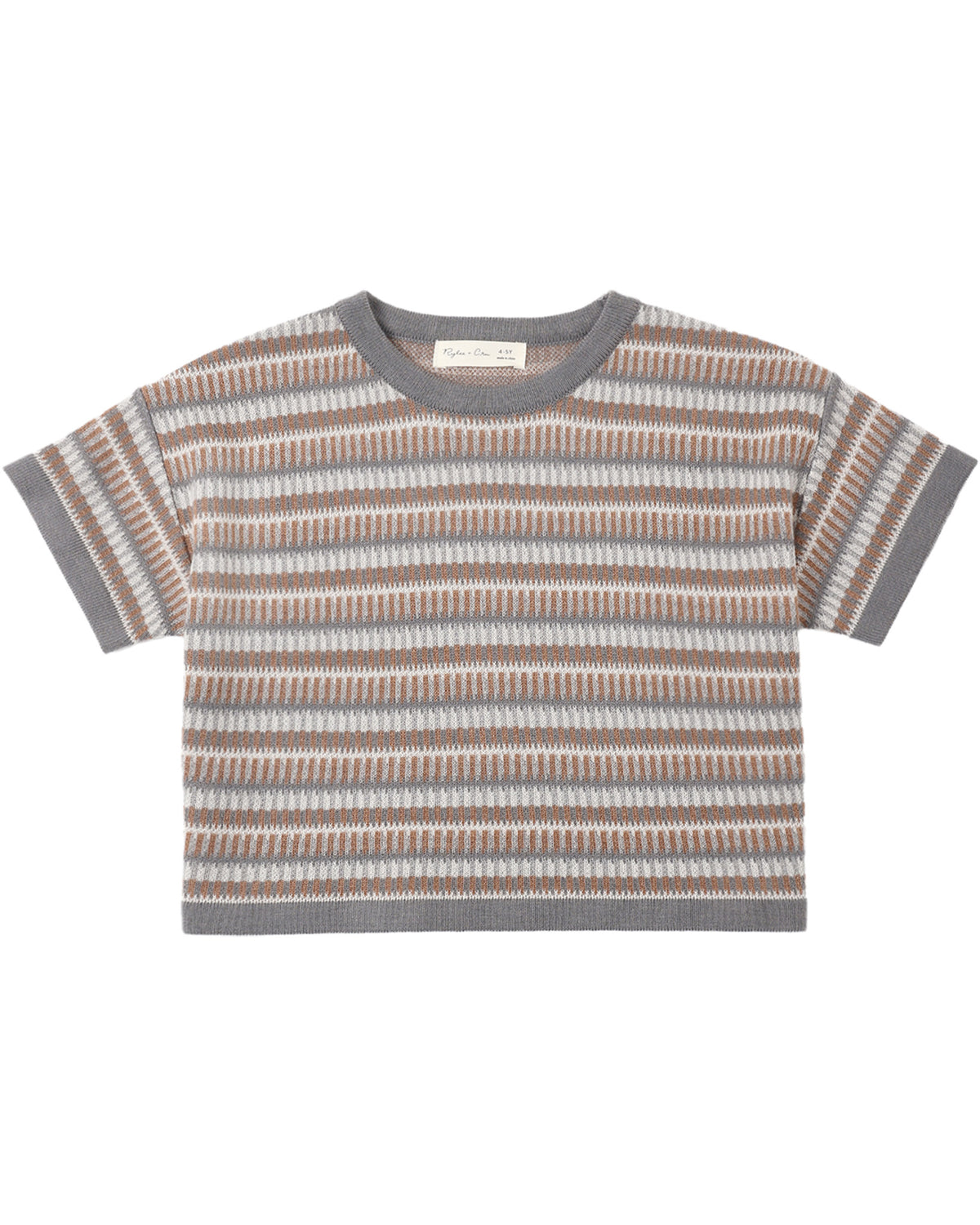 BOXY CROP KNIT TEE MULTI-STRIPE