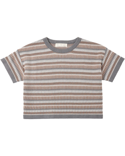 BOXY CROP KNIT TEE MULTI-STRIPE