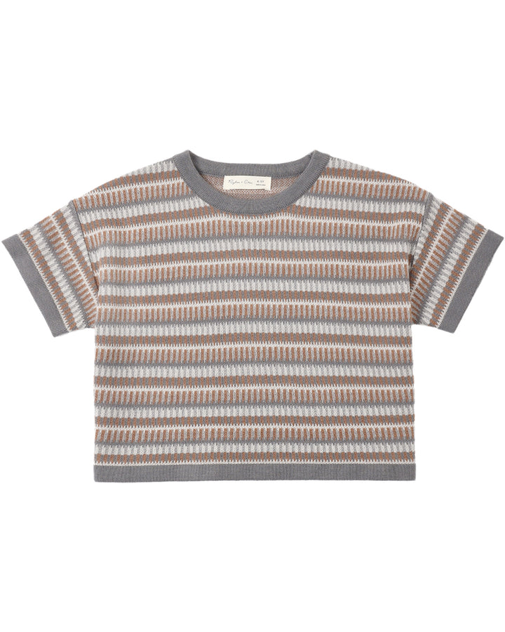 BOXY CROP KNIT TEE MULTI-STRIPE