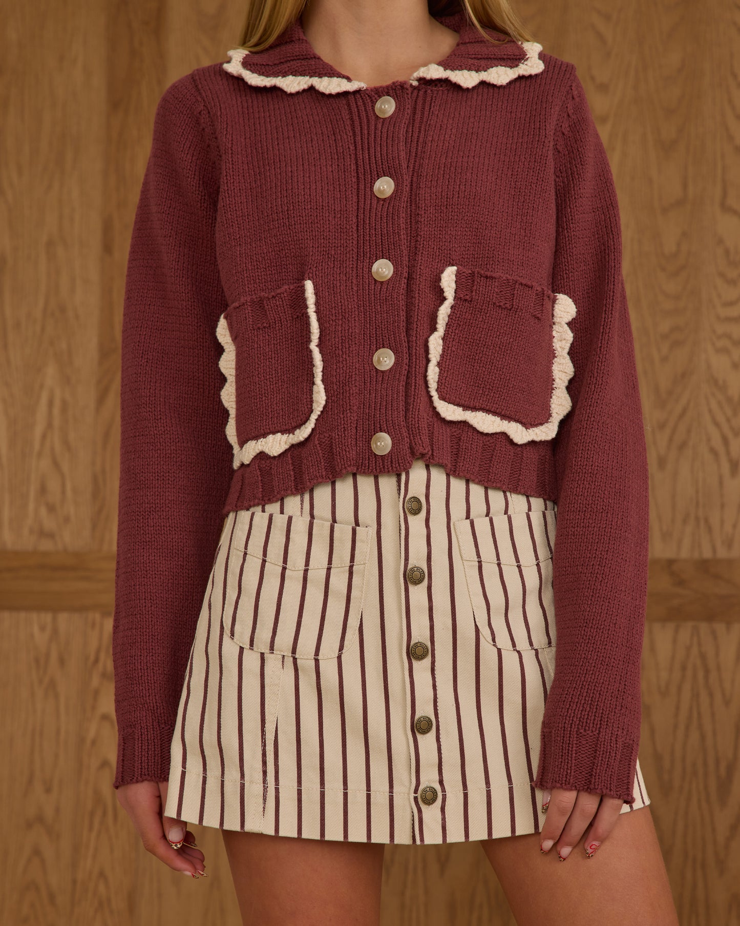 COLLARED CARDIGAN || BURGUNDY - TEEN