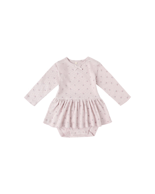 POINTELLE SKIRTED BODYSUIT || LILAC DITSY