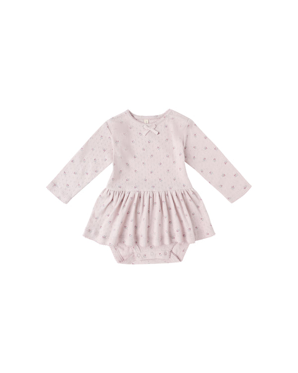 POINTELLE SKIRTED BODYSUIT || LILAC DITSY