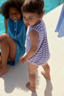baby stripe french terry bubble romper
