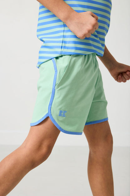 PALM GREEN RETRO SUPER SHORT WITH SKY BLUE PIPING
